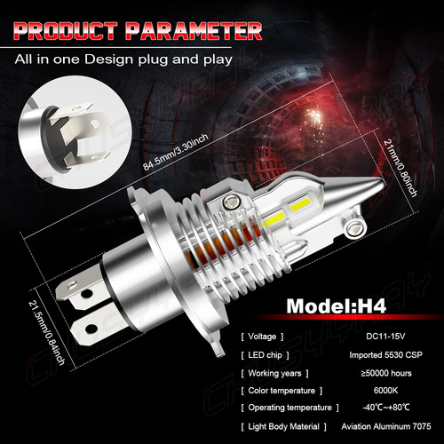 Linterna Frontal Led H4 Con Luz Alta Y Baja 40000lm 200w
