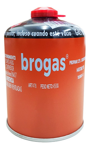 Cartucho Gas Butano Brogas 450gr A Rosca Descartable Camping
