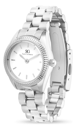 Relógio Saint Germain Redondo Mini Feminino Prateado Fundo Branco
