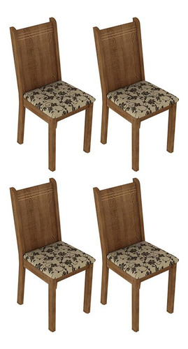 Sala De Jantar Mesa Tampo De Vidro 4 Cadeiras Camélia Madesa Cor Rustic/Bege Marrom