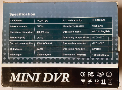 Mini Dvr Integrado En Pir Detector De Movimiento Camara 3.6