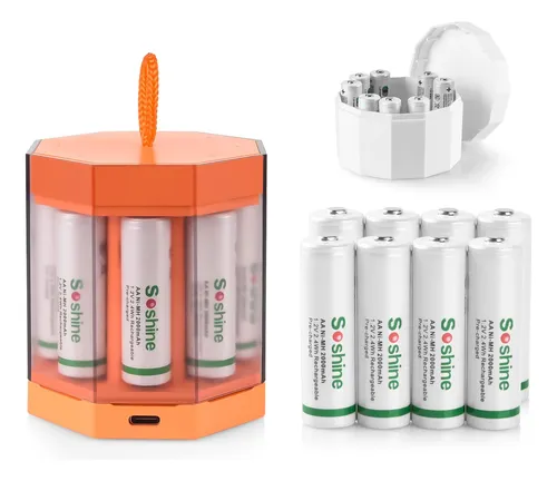 Baterías Recargables Aa Con Kit De Cargador, 8 Unidades De.