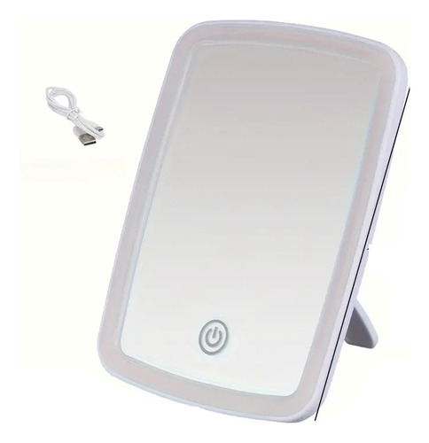 Espejo Led Touch Make Up Recargable Usb 3 Luces Marco Blanco