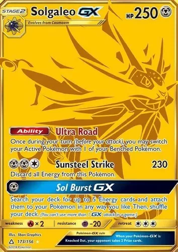 Carta Pokémon Lendário Lunala Gx Dourada Sol E Lua