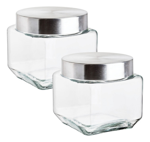 Set 2 Piezas Brocal Cuadrado C/tapa Rosca Mini 820 Ml
