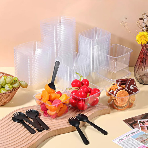 50 Tazas De Postre Desechables Para Fiestas Con Tapa Y Cucha