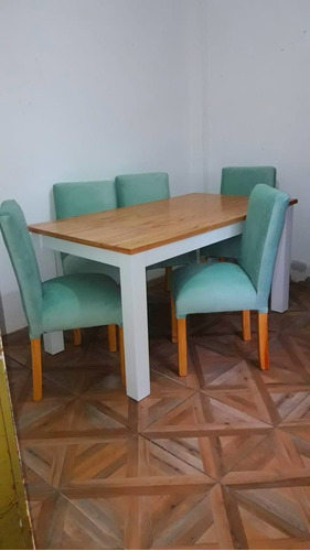 Juego De Comedor, Mesa Exte Color Paraiso +8 Sillas Chenille