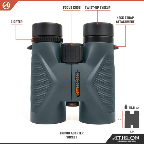 Athlon Optics, Midas, Prismáticos, 8 X 42 Parte Superior D. Color Green