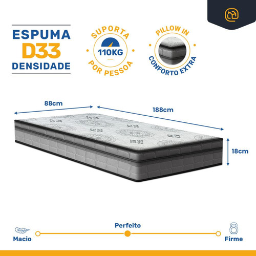Colchão De Espuma D33 Pillow In Anjos Ortosleep Solteiro 88