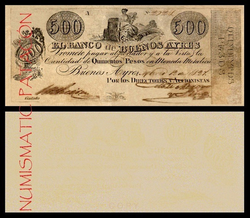 Billete 500 Pesos Provisional 1827 Buenos Aires - Copia 335