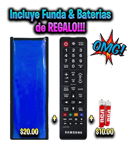 Imagen 3 de 10 de Control Remoto Samsung Smart Tv Pantalla Chico + Funda Pila