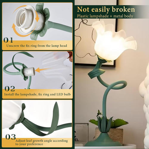 Bonita Lámpara De Mesa De Flores, Luz De Lectura Led, Lámpar