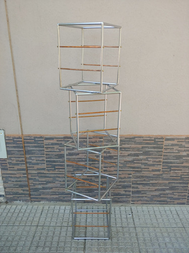 4x Cubos Exhibidores Vidriera Caño Cromado Y Cobre 33x38 Cm (Usado)