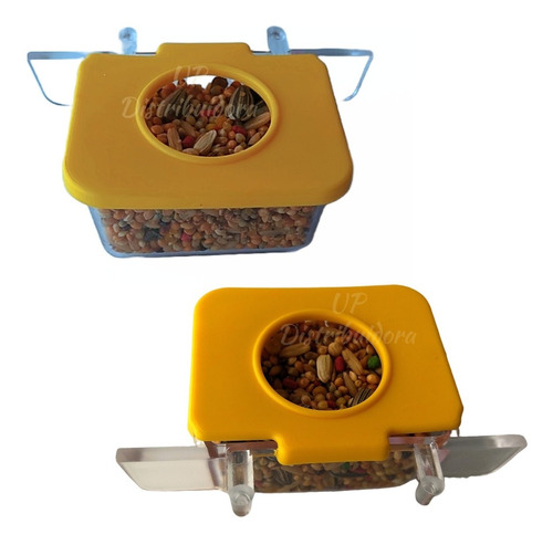 Kit 2 Comedouro Side Feeder C/ Tampa 35ml Passaros Aves