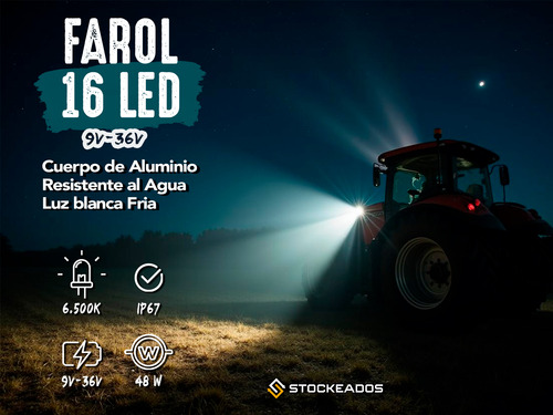 Foco Faenero 16 Led Neblinero Slim 9v-36v 48w Camión Jeep