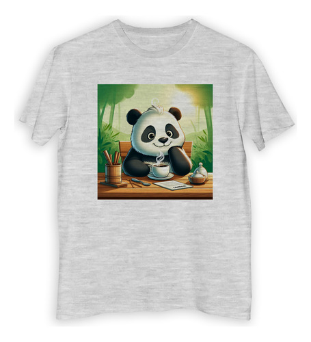 Remera Hombre Panda Tomando Un Cafe Contento Dibujo