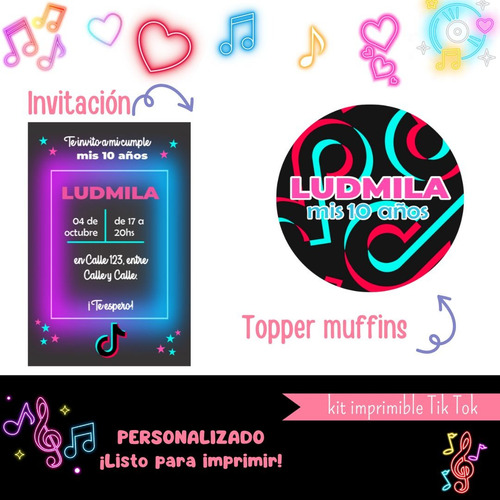 Kit Tik Tok Imprimible Cumpleaños Candybar Personalizado