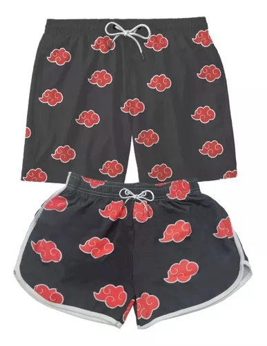 Kit Short Casal Naruto Akatsuki Nuvens Combinando Conjunto