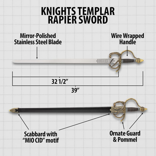 Espada Caballero Templario Mio Cid Medieval Masonica Mason (Usado)