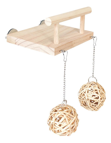Percha De Madera Para Pájaros, Soporte Con Bola De Ratán