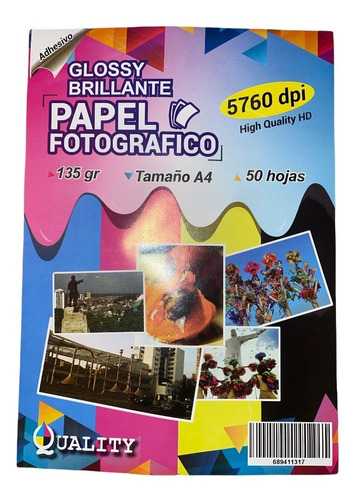 Papel Fotografico Adhesivo Brillante 135g A4-carta X50