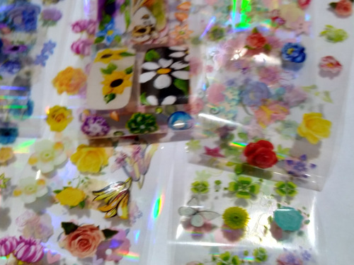 Foil Uñas Flores 20 Cm Cu 10 Tiras Bolsa Celofan Full