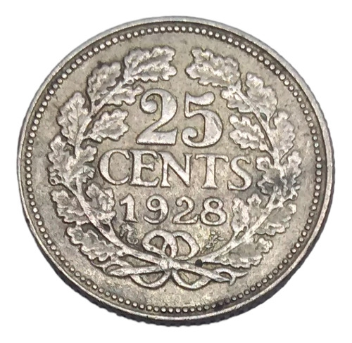  Moneda Paises Bajos( Holanda) 25 Cents Plata 640 Año 1928