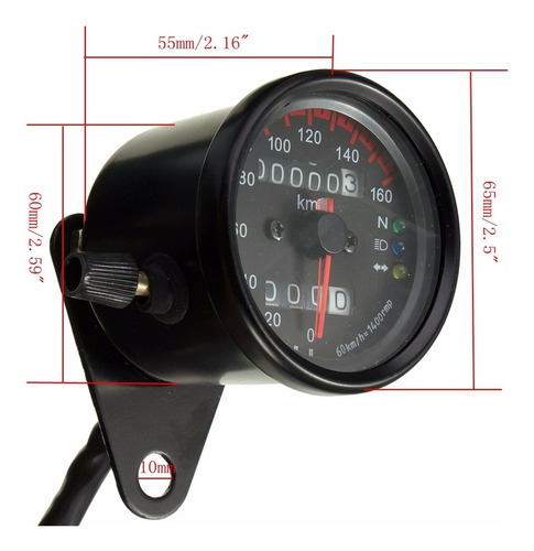 Imagen 2 de 3 de Velocimetro Universal Moto Custom Cafe Racer Negro