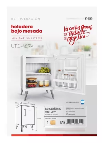 Heladera Bajo Mesada Ultracomb Minibar Frigobar 50 Litros