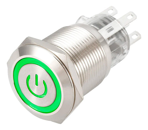 Boton Pulsador De Metal Led Con Logo Y Retencion 16mm Verde