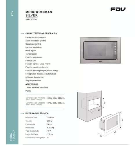 FDV Horno Microondas FDV Silver 25 Lts c/marco inox