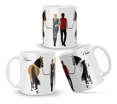 Taza Con Diseño Pareja Caminando Con Caballos Personalizada