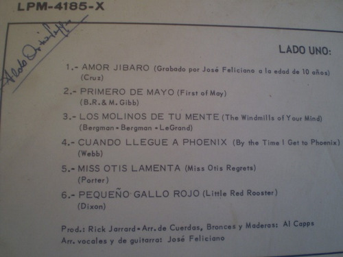 Vinilo De Jose Feliciano De 10 A 23 (u174