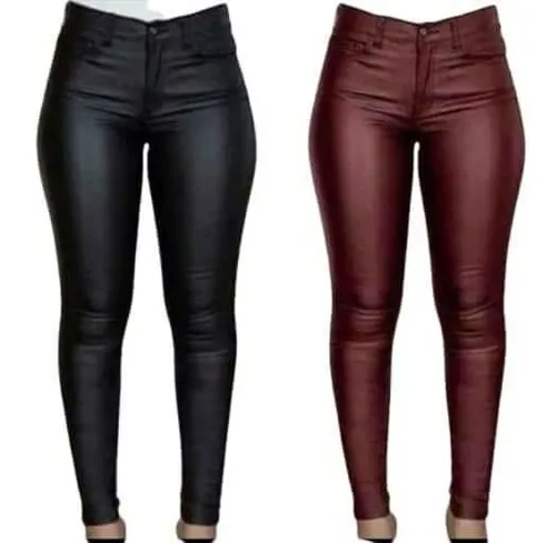 Jogger Para Mujer Vinipiel Pantalones Dama Tipo Piel Café W23104