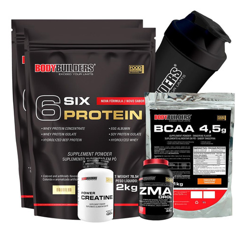 Kit 2 6 Six Protein 2kg+ Bcaa 1kg Tangerina