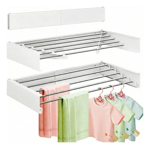 Varal Mágico De Apartamento Dobrável Retrátil Branco Parede Dobrá...