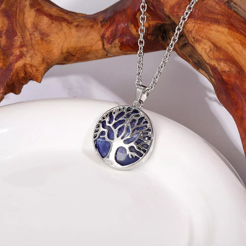 Collar Lapislázuli Arbol De La Vida Raices Cadena Plata 925