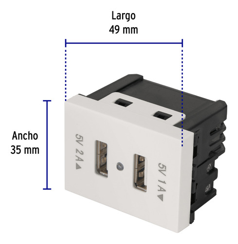 Toma Con 2 Puertos Usb 1.5 Módulos Línea Española Blanco