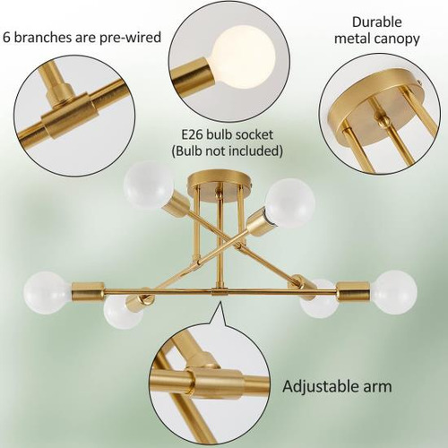 Yxth Lámpara De Techo De Montaje Semiempotrado, 6 Luces, Lám