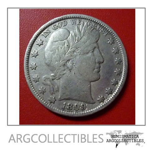 Usa Moneda 1/2 Dolar 1899 Plata 900 Barber Km-116 Vf