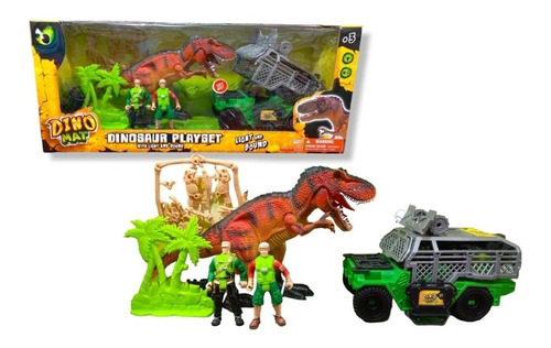 Set  De Dinosaurio Con Luz Sonido  + Jeep + Muñecos 