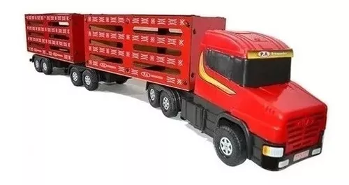 Caminhão Boiadeiro Bi-Truck em Madeira Vermelho