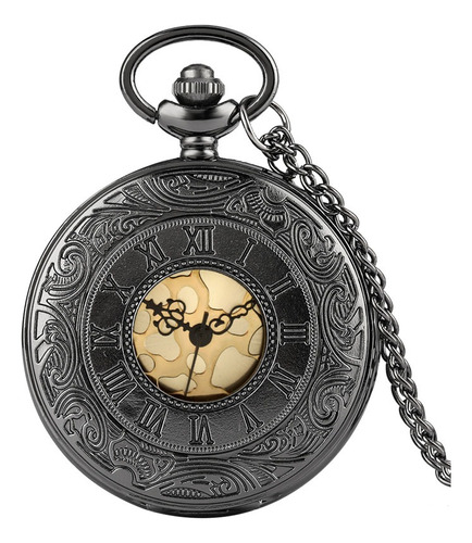 Reloj De Bolsillo Numeros Romano Negro Dorado - Estilo Retro