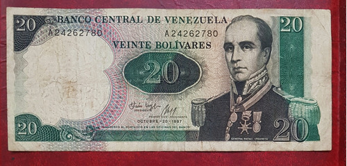 Billete Conmemorativo De 20 Bolivares. Año 1987