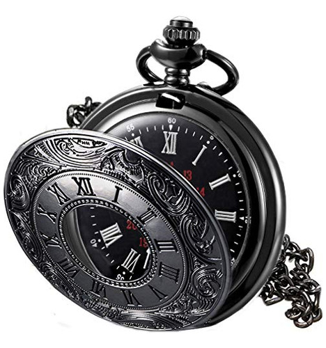 Vintage Reloj De Bolsillo Negro Patrón Romano Retro St...