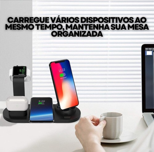 Base De Carregamento Indução 7 Em 1 Para Iphone E Smartphone Preto