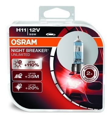 Par Lâmpada H11 Osram Night Breaker Unlimited 3600k 110% Luz