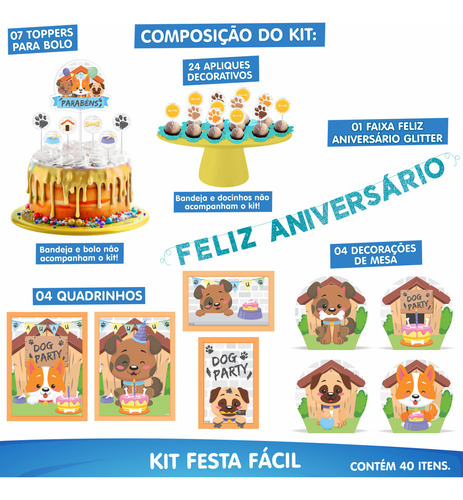 Kit Festa Pronta Decoração Pet Dog Cachorro Auniversário - 40 Un Piffer