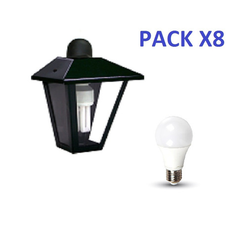 Pack X8 Farol Colonial 260mm + Lampara Led 9w Luz Calida