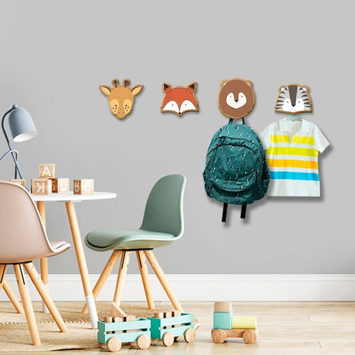 Pendurador De Parede Infantil Em Mdf - Animais Escandinavos